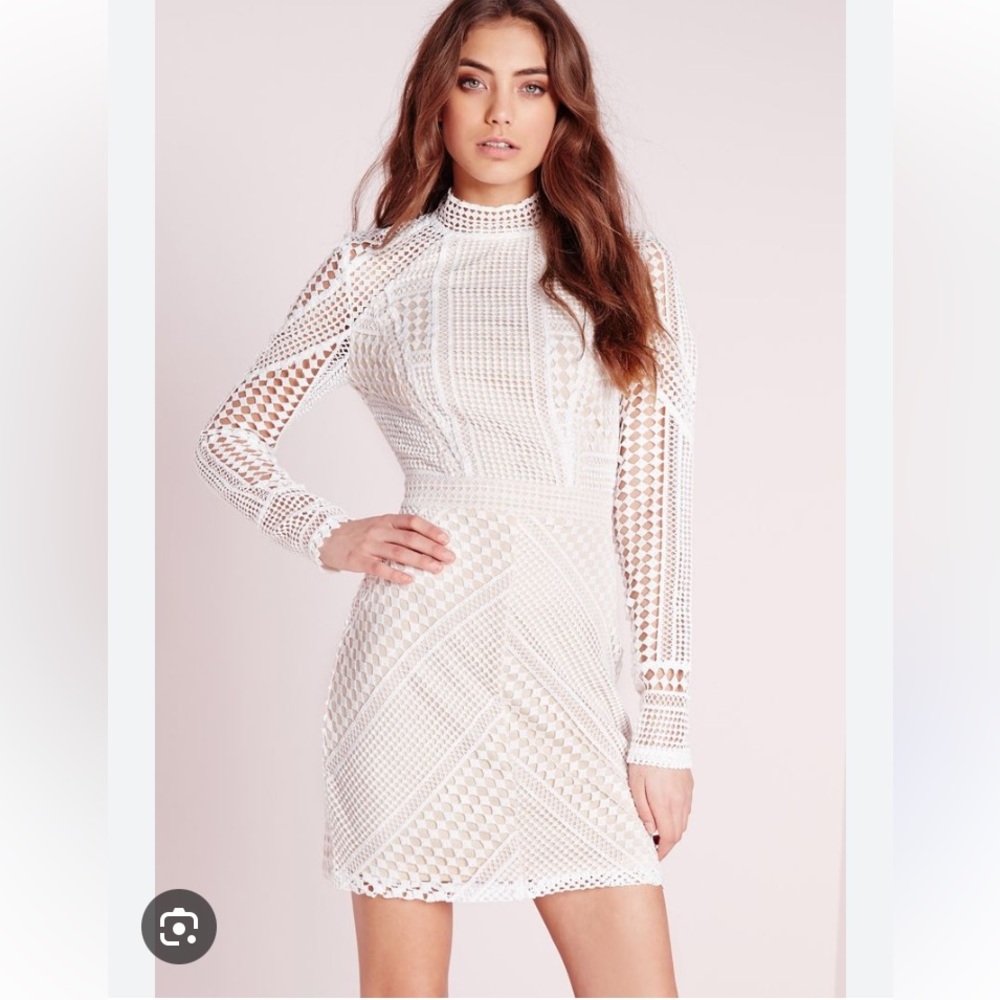Missguided Premium Structured High Neck Lace Mini Dress White